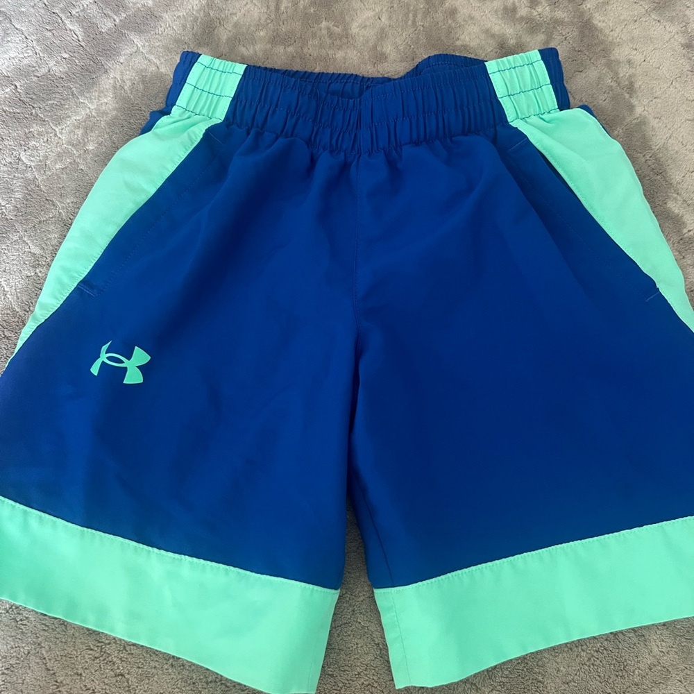 Boys two tone blue Under Armour shorts. NWOT. Never worn.